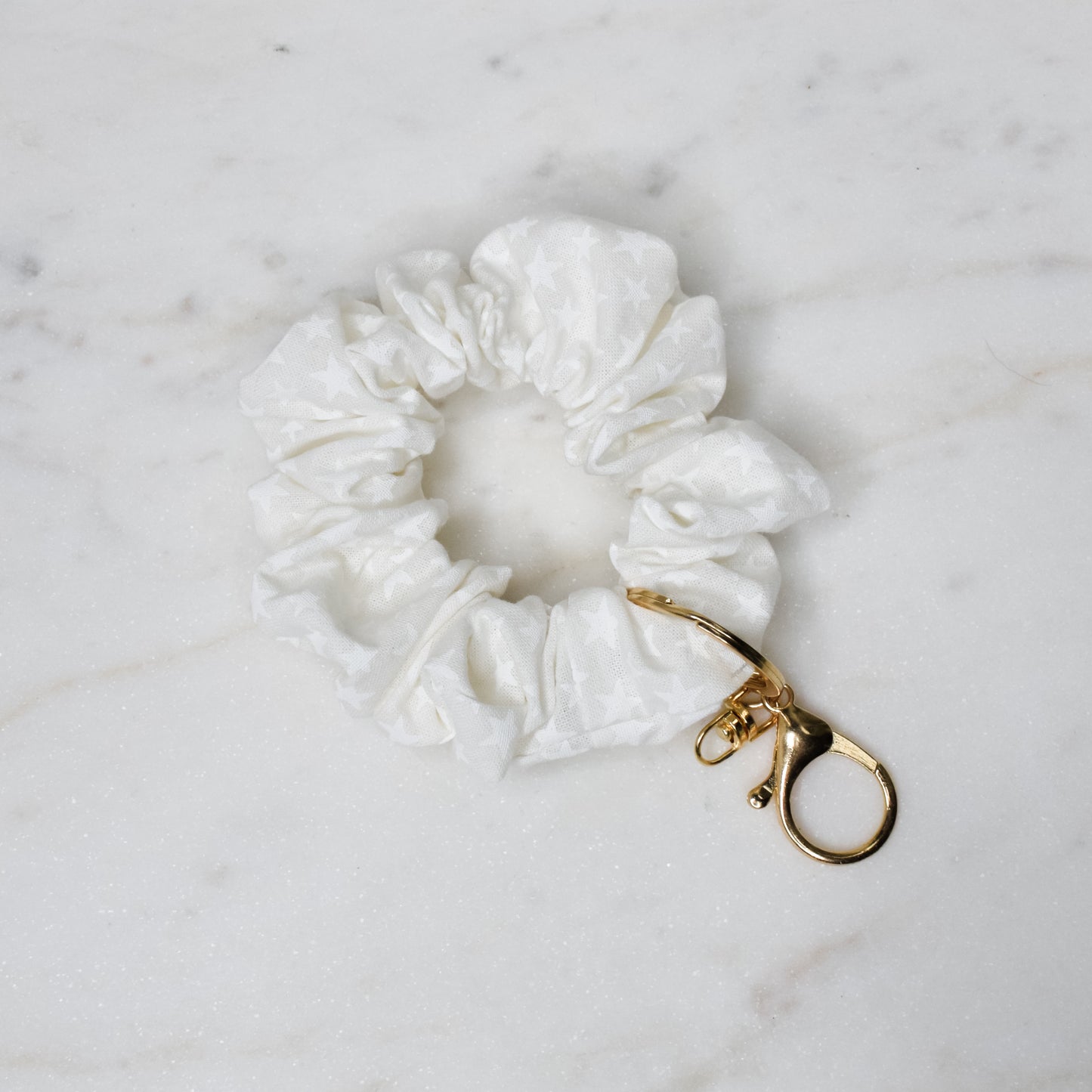 White Stars Scrunchie Key Chain