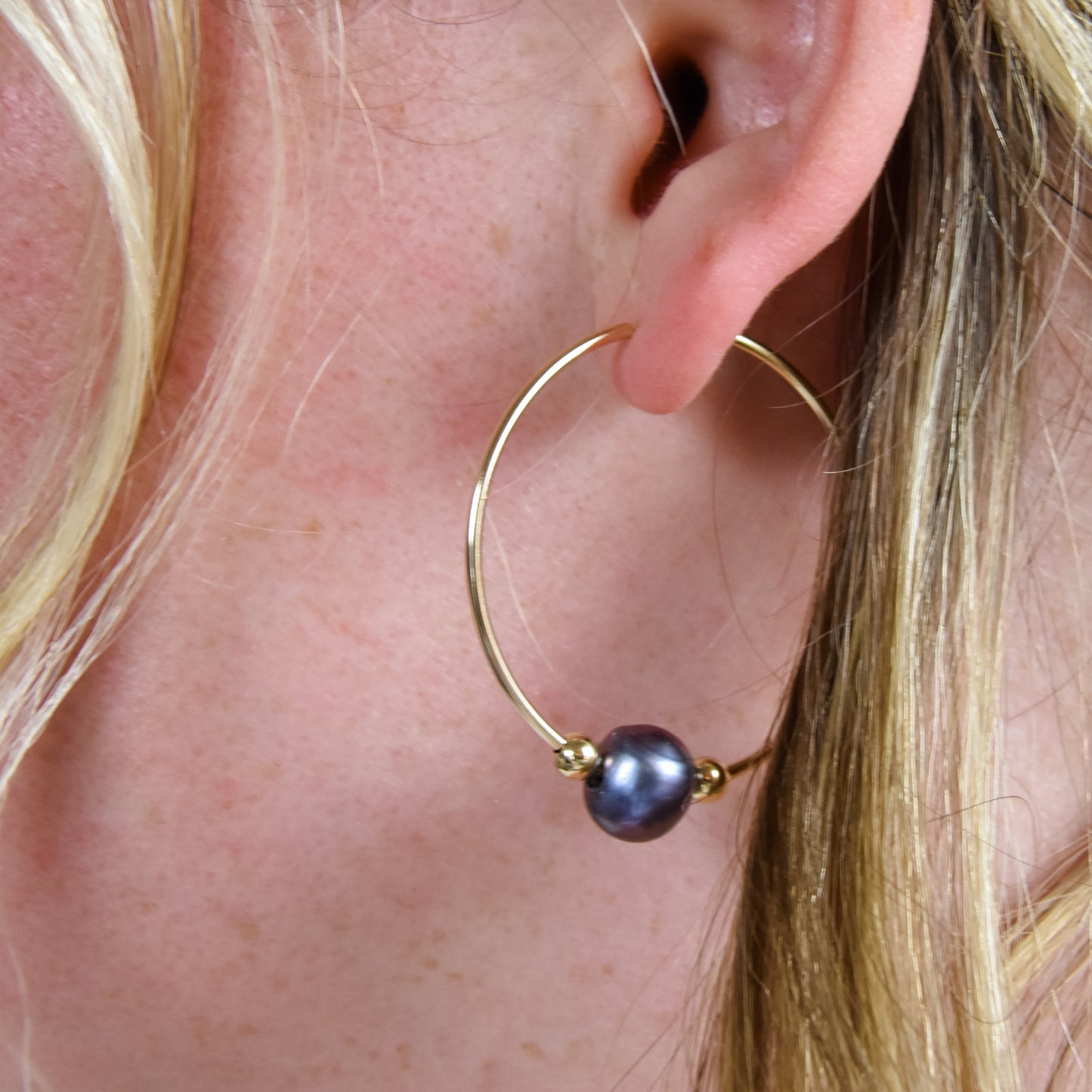 Classic Navy Pearl Hoop