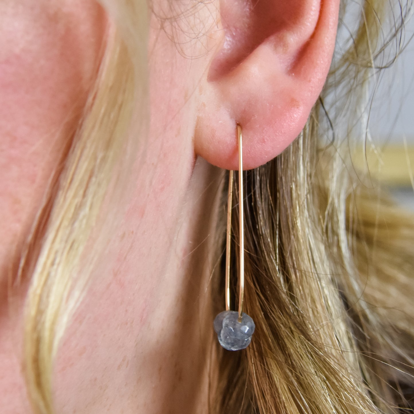 Navy Oval Drop Earrings