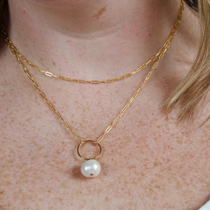 Paperclip, Pearl, & Circle Necklace