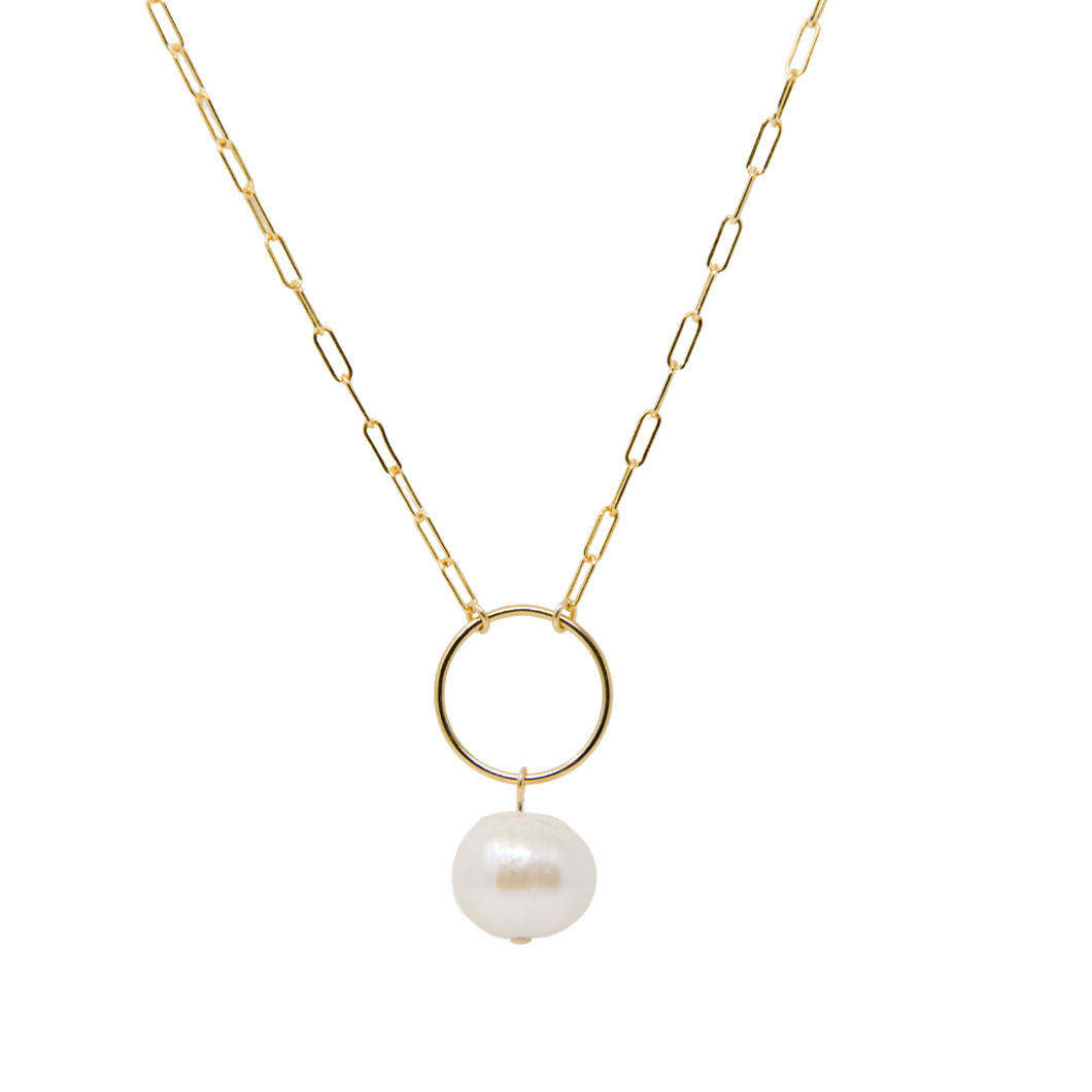 Paperclip, Pearl, & Circle Necklace