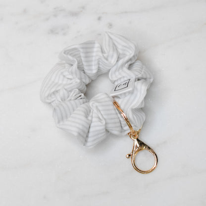 Light Grey Stripe Scrunchie Key Chain