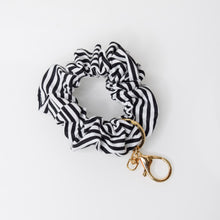 Load image into Gallery viewer, Black and White Stripe Scrunchie Key Chain
