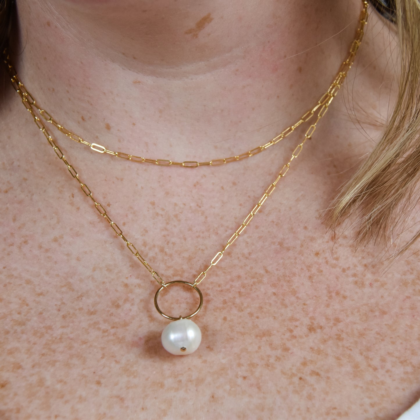 Paperclip, Pearl, & Circle Necklace
